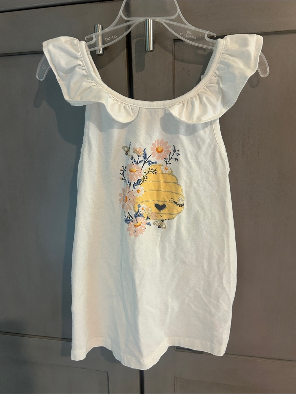 Isaac Mizrahi White Girls Ruffle Tank with Yellow Bee Hive Floral Print